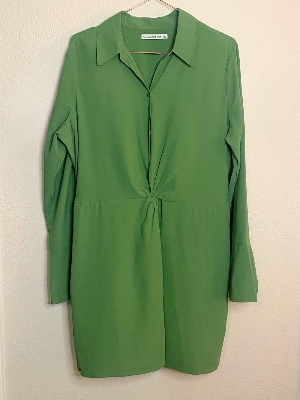 Abercrombie & Fitch Long Sleeve Twist Front Green Mini Shirt Dress L - Picture 2 of 10